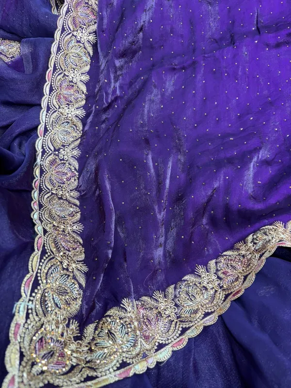 Royal_Purple_Georgette_Saree_With_Golden_Zari_Embroidered_Border_And_Sequin_Work