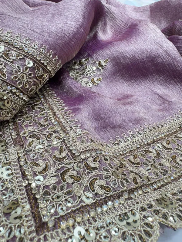 Purple_Embroidered_Silk_Saree_With_Gold_Sequin_Border