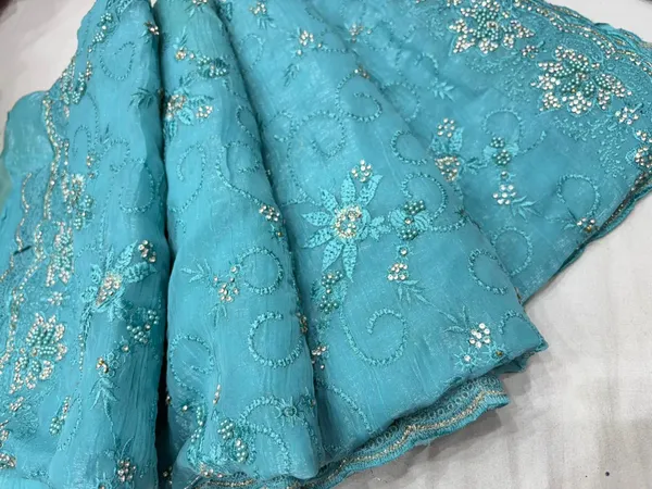 Turquoise_Sky_Blue_Embroidered_Saree_And_Sequin_Work_Fabric