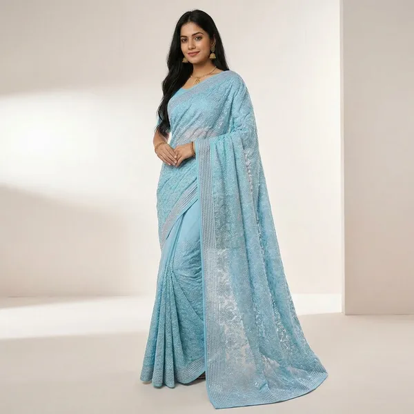 Sky_Blue_Chikankari_Embroidered_Saree