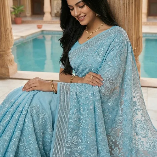 Sky_Blue_Chikankari_Embroidered_Saree