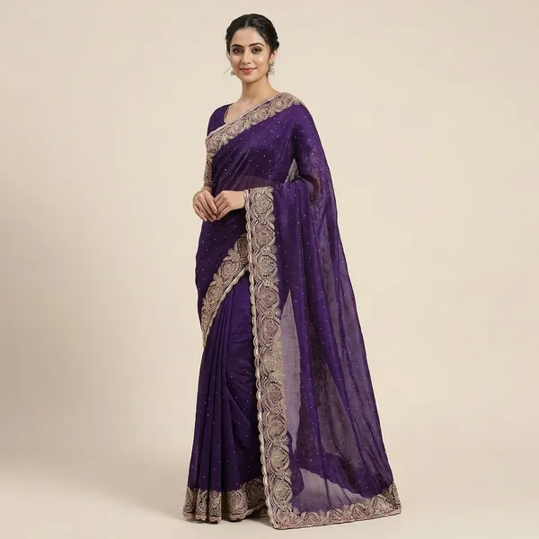 Royal_Purple_Georgette_Saree_With_Golden_Zari_Embroidered_Border_And_Sequin_Work