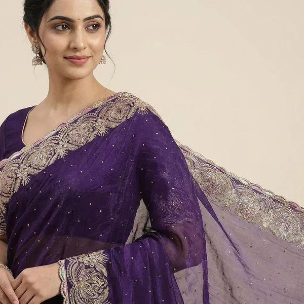 Royal_Purple_Georgette_Saree_With_Golden_Zari_Embroidered_Border_And_Sequin_Work