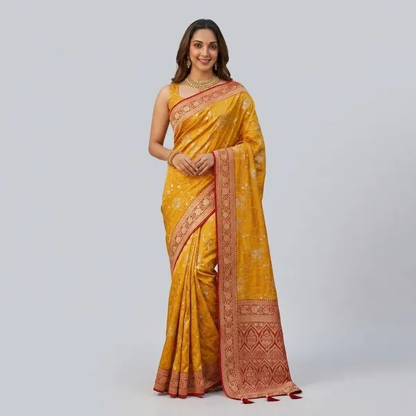 Yellow_Elegant_Banarasi_Silk_Saree_With_Intricate_Red_Border