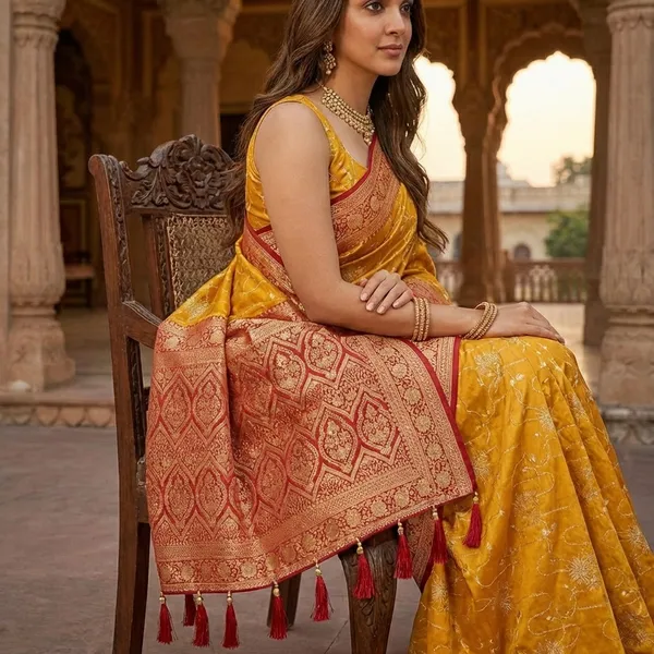 Yellow_Elegant_Banarasi_Silk_Saree_With_Intricate_Red_Border