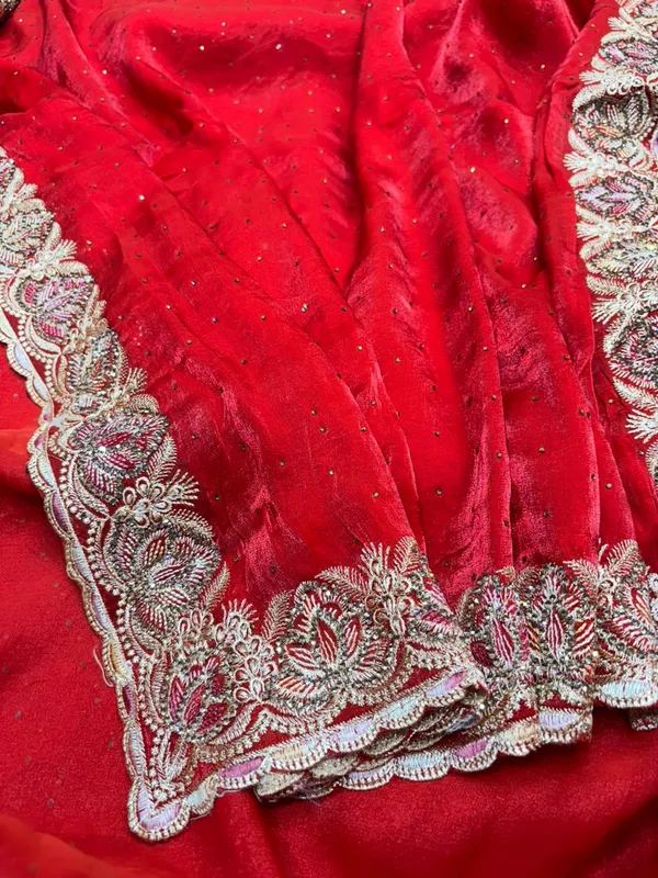 Red_Embroidered_Georgette_Saree_With_Golden_Zari_Work
