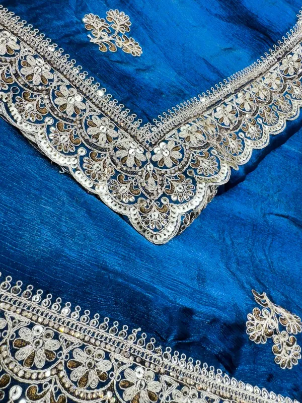 Blue_Silk_Embroidered_Saree_With_Golden_Zari_Border