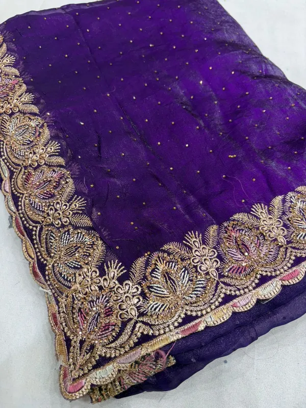 Royal_Purple_Georgette_Saree_With_Golden_Zari_Embroidered_Border_And_Sequin_Work