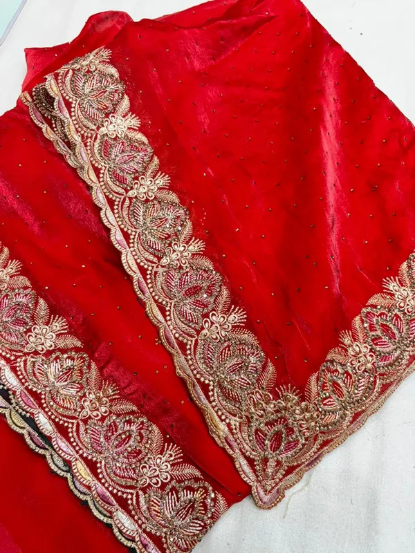 Red_Embroidered_Georgette_Saree_With_Golden_Zari_Work