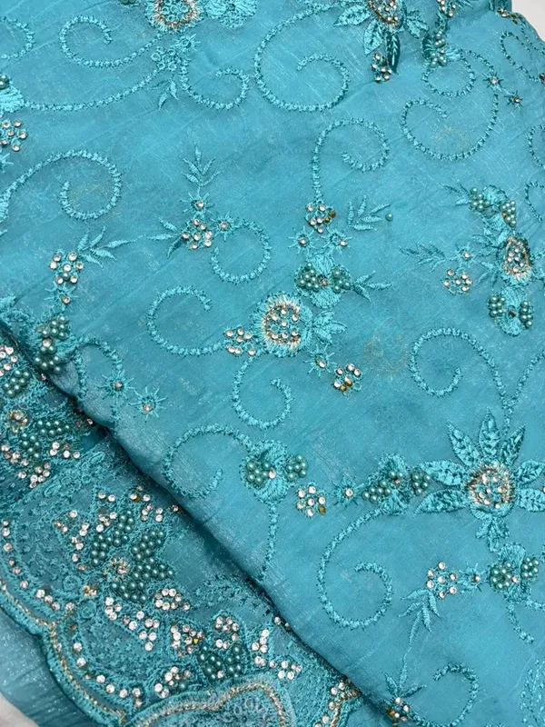 Turquoise_Sky_Blue_Embroidered_Saree_And_Sequin_Work_Fabric