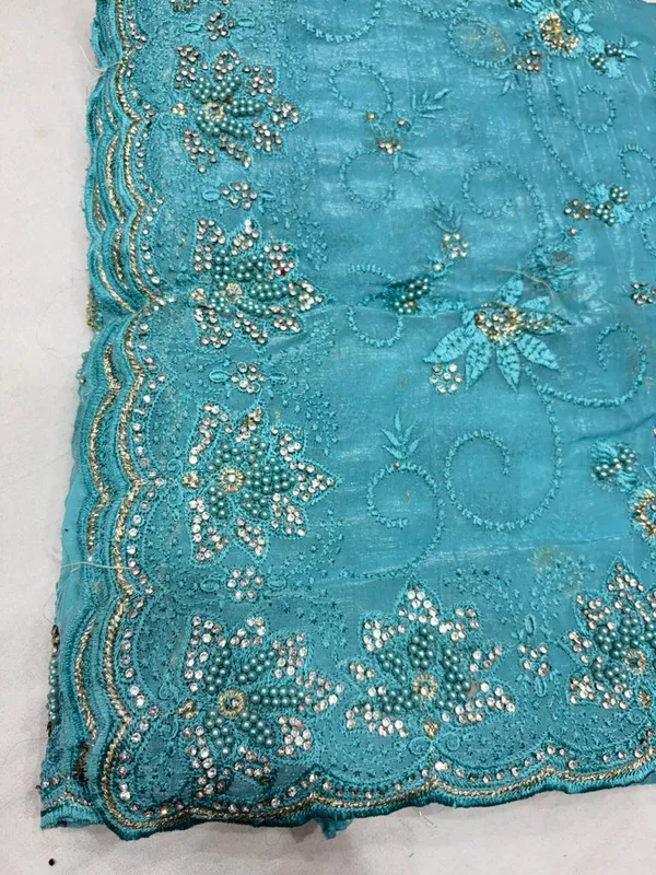 Turquoise_Sky_Blue_Embroidered_Saree_And_Sequin_Work_Fabric
