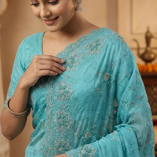 Turquoise_Sky_Blue_Embroidered_Saree_And_Sequin_Work_Fabric