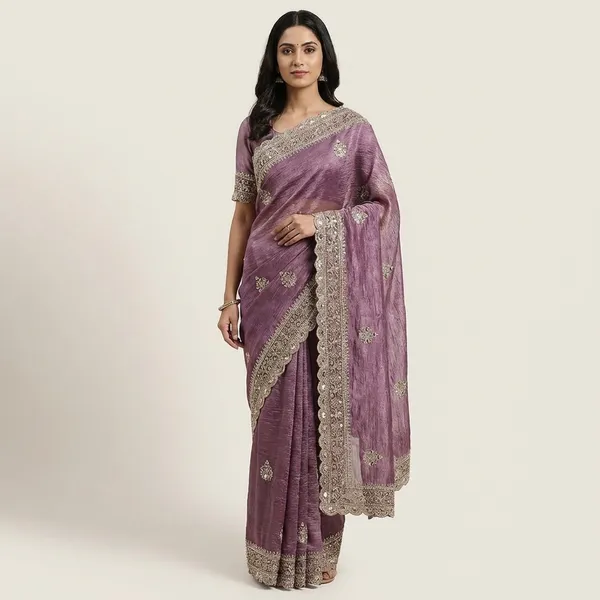 Purple_Embroidered_Silk_Saree_With_Gold_Sequin_Border