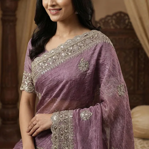 Purple_Embroidered_Silk_Saree_With_Gold_Sequin_Border