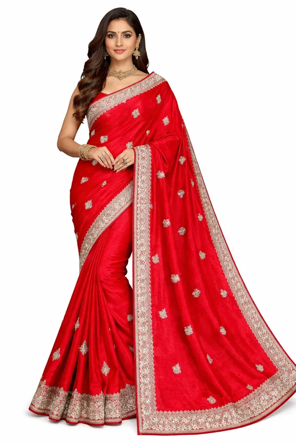 Red_Silk_Saree_With_Silver_Zari_Embroidery_And_Scalloped_Border