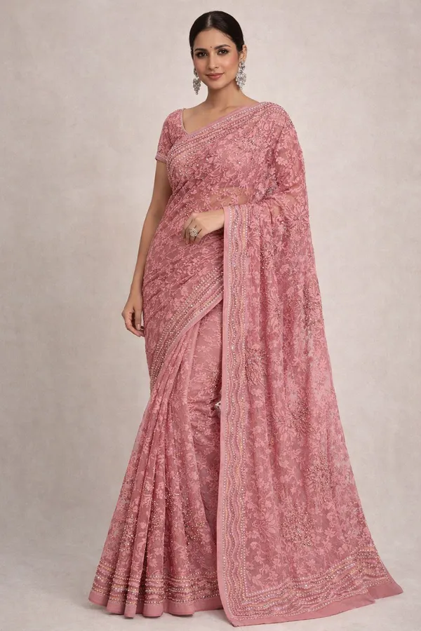 Pink_Embroidered_Sequin_Saree_With_Floral_Pattern