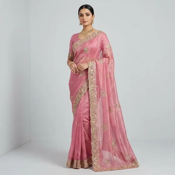 Elegant_Pink_Embroidered_Saree_With_Golden_Sequin_Work