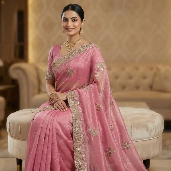 Elegant_Pink_Embroidered_Saree_With_Golden_Sequin_Work