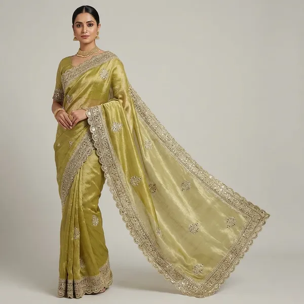 Lime_Green_Silk_Saree_With_Silver_Sequin_And_Zari_Border_Work