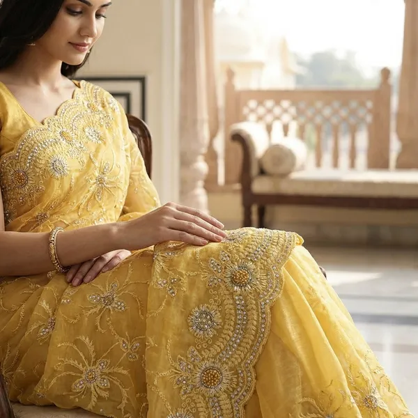 Golden_Yellow_Embroidered_Georgette_Saree_With_Sequin_And_Stone_Work
