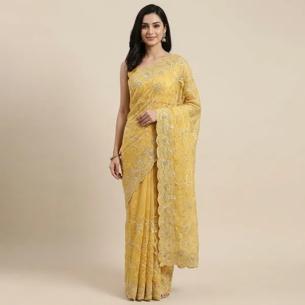Golden_Yellow_Embroidered_Georgette_Saree_With_Sequin_And_Stone_Work