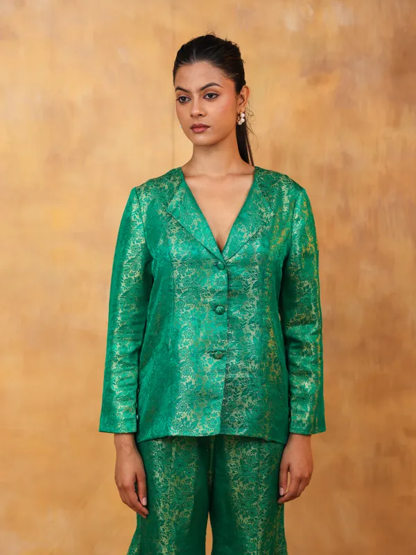 Emerald_Green_Brocade_Co-Ord_Set_With_Shimmer_Detail