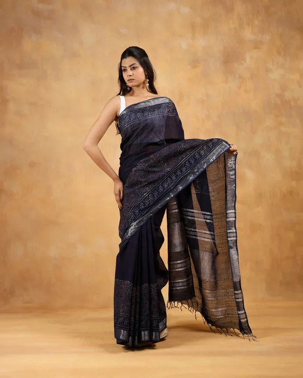 Linen_Hand_Block_Hand_Printed_Saree