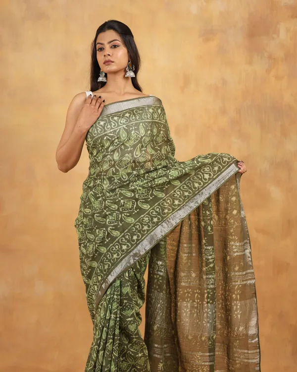 Olive_Silk_Printed_Saree