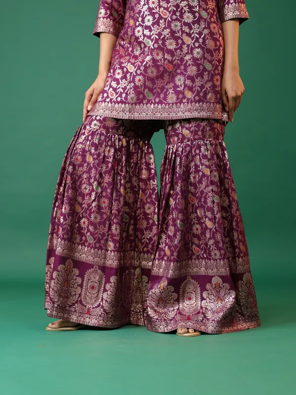 Purple_Banarasi_Silk_Gharara_Suit_Set_With_Floral_Embroidery