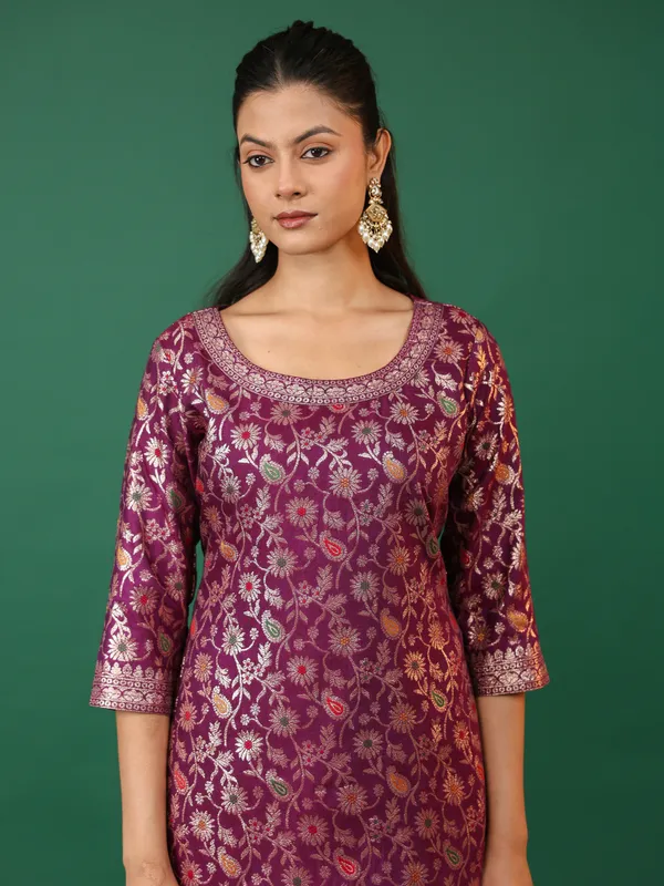 Purple_Banarasi_Silk_Gharara_Suit_Set_With_Floral_Embroidery