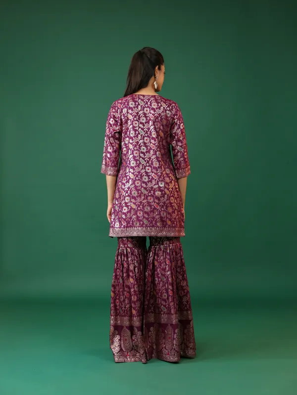 Purple_Banarasi_Silk_Gharara_Suit_Set_With_Floral_Embroidery