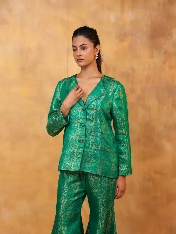 Emerald_Green_Brocade_Co-Ord_Set_With_Shimmer_Detail