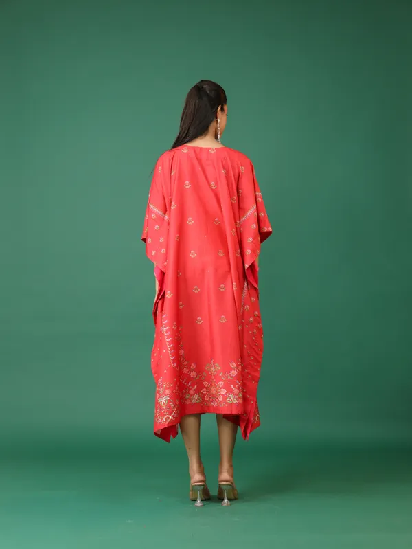 Coral_Red_Embroidered_Kaftan_Dress_With_Golden_Sequin_Work
