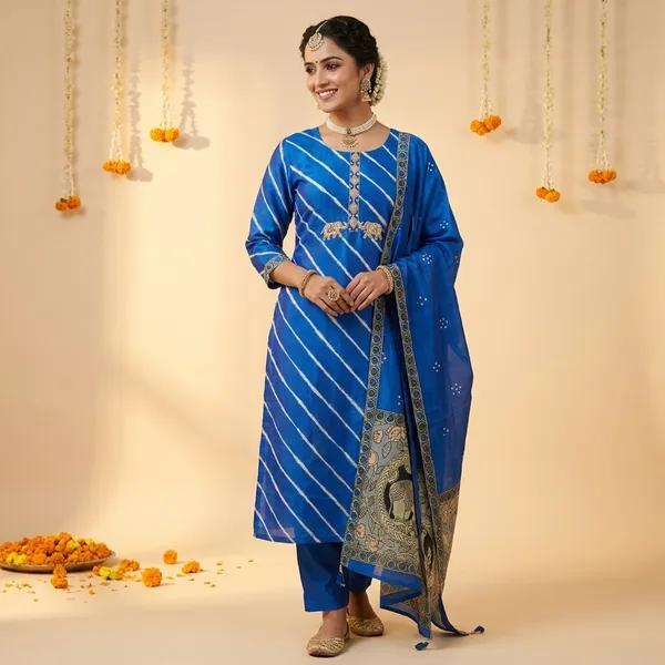 Blue_Muslin_Silk_Hand_Work_Neck_And_Elephant_Motif_Unstitched_Suit_Set_For_Women