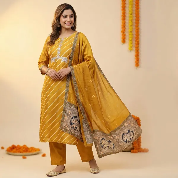 Mustard_Crepe_Silk_Hand_Work_Neck_And_Elephant_Motif_Unstitched_Suit_Set_For_Women