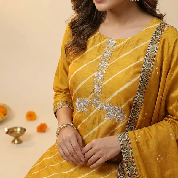 Mustard_Crepe_Silk_Hand_Work_Neck_And_Elephant_Motif_Unstitched_Suit_Set_For_Women