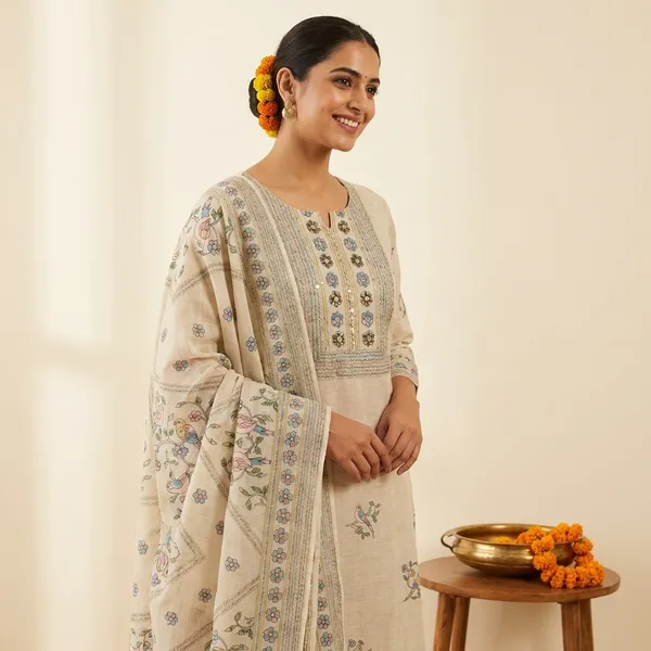 Off_White_Linen_Pastel_Floral_Print_And_Hand_Work_Neck_Unstitched_Suit_Set_For_Women