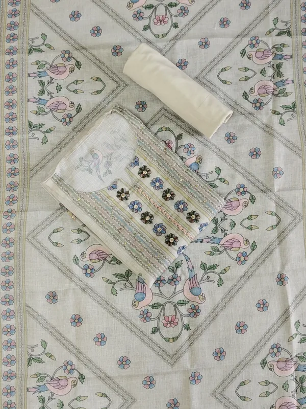 Off_White_Linen_Pastel_Floral_Print_And_Hand_Work_Neck_Unstitched_Suit_Set_For_Women