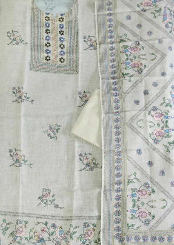 Off_White_Linen_Pastel_Floral_Print_And_Hand_Work_Neck_Unstitched_Suit_Set_For_Women