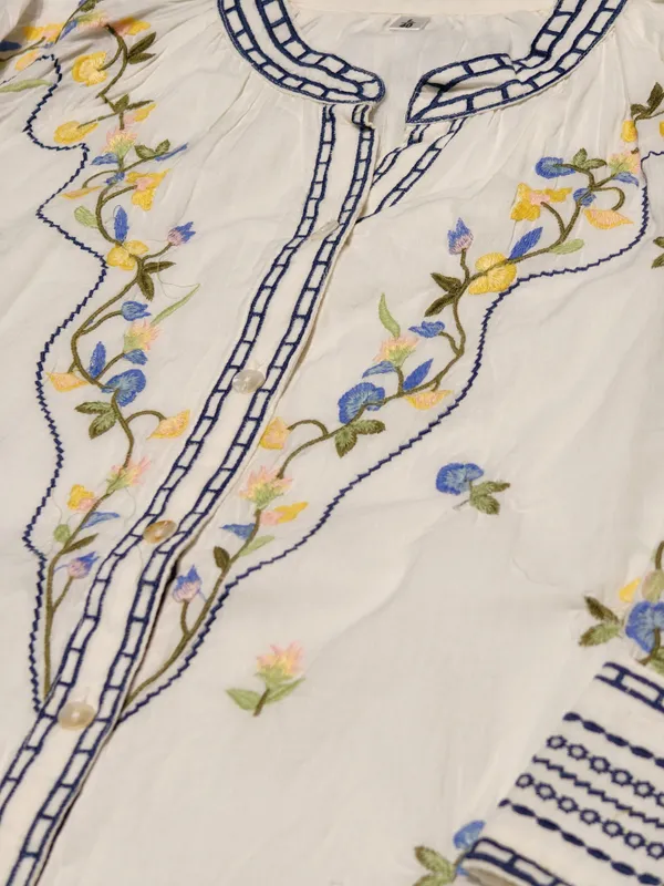 White_Premium_Mal_Cotton_Thread_Work_And_Floral_Embroidery_Top_For_Women