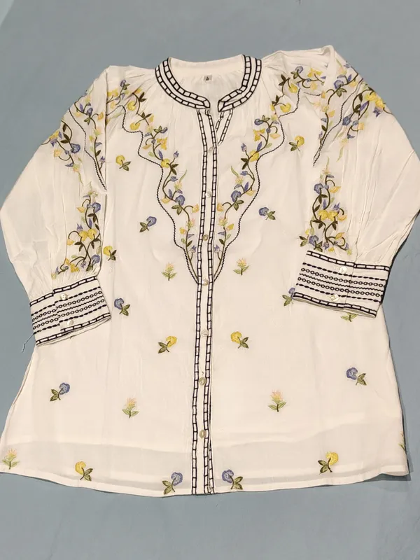 White_Premium_Mal_Cotton_Thread_Work_And_Floral_Embroidery_Top_For_Women