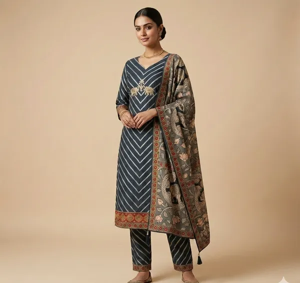 Black_Muslin_Silk_Hand_Work_Neck_And_Elephant_Motif_Unstitched_Suit_Set_For_Women