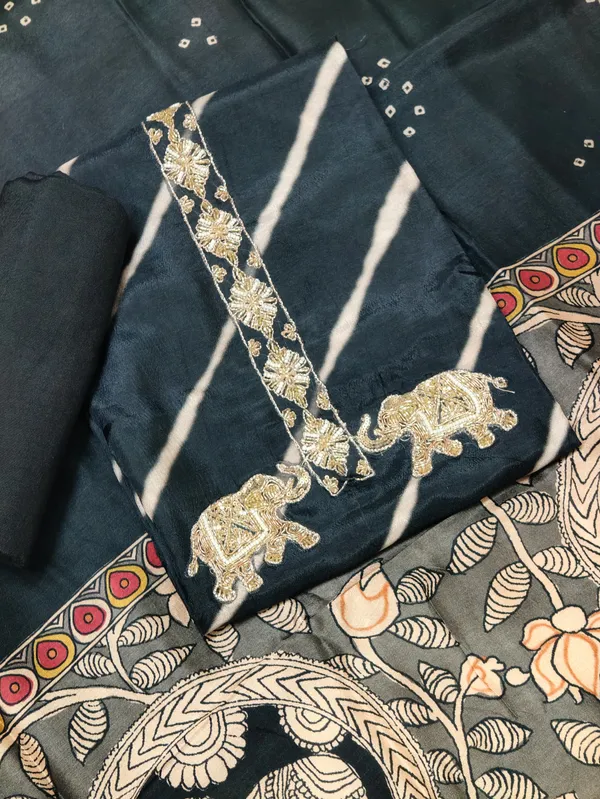 Black_Muslin_Silk_Hand_Work_Neck_And_Elephant_Motif_Unstitched_Suit_Set_For_Women
