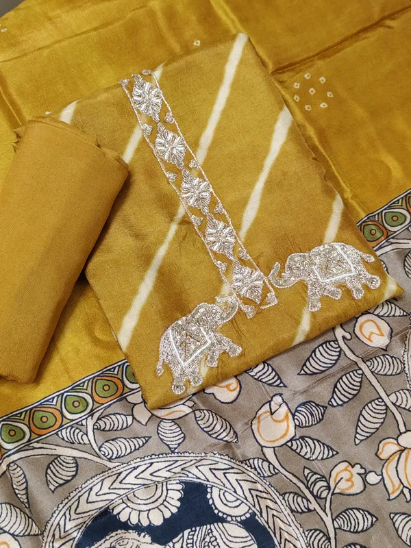 Mustard_Crepe_Silk_Hand_Work_Neck_And_Elephant_Motif_Unstitched_Suit_Set_For_Women