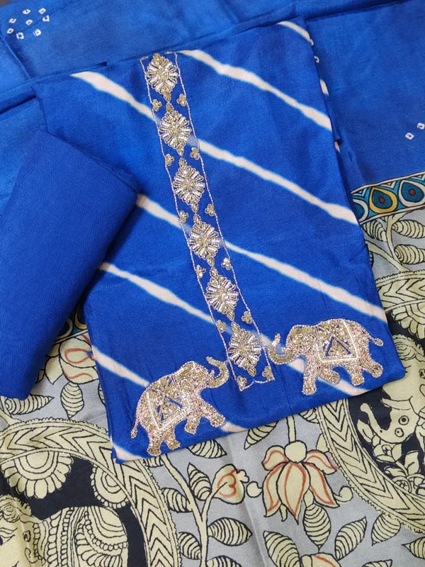 Blue_Muslin_Silk_Hand_Work_Neck_And_Elephant_Motif_Unstitched_Suit_Set_For_Women