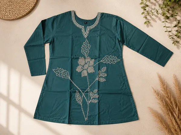 Teal_Heavy_Rayon_With_Embroidery_Work_Co-Ord_Set_For_Women