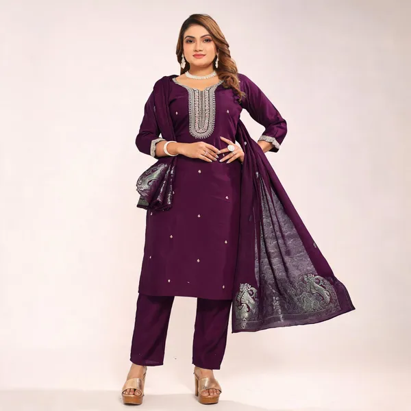 Purple_Roman_Silk_Kurta_And_Pant_Set_With_Dupatta_For_Women