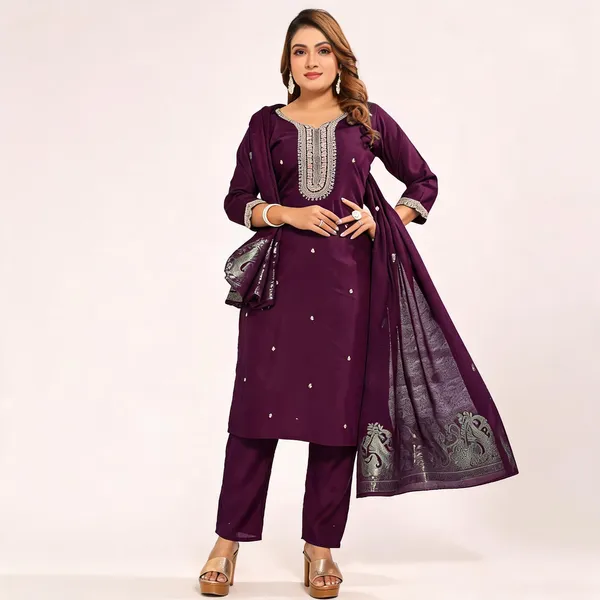 Purple_Roman_Silk_Kurta_And_Pant_Set_With_Dupatta_For_Women