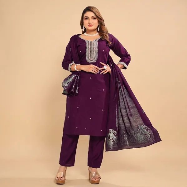 Purple_Roman_Silk_Kurta_And_Pant_Set_With_Dupatta_For_Women