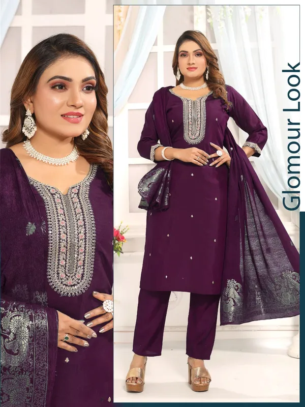 Purple_Roman_Silk_Kurta_And_Pant_Set_With_Dupatta_For_Women